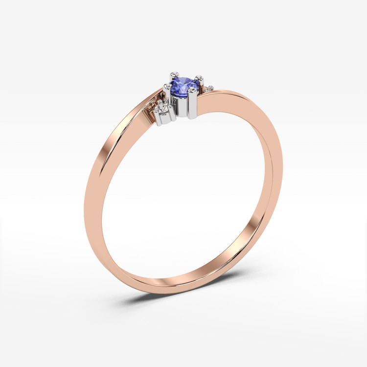 Pierścionek ze złota z tanzanitem i diamentami