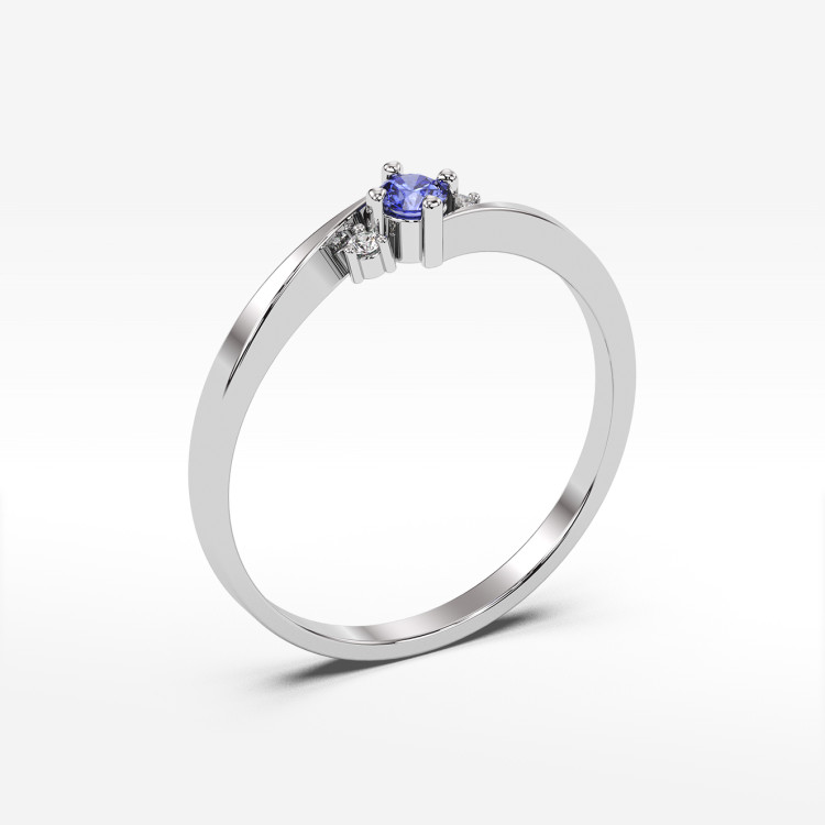 Pierścionek ze złota z tanzanitem i diamentami