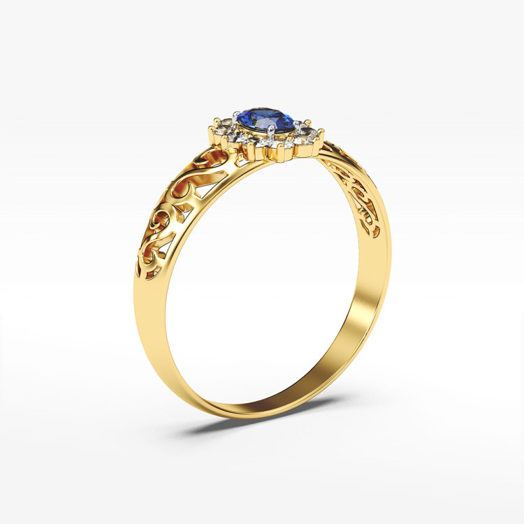 Pierścionek ze złota z niebieską cyrkonią