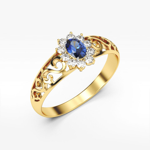 Pierścionek ze złota z niebieską cyrkonią