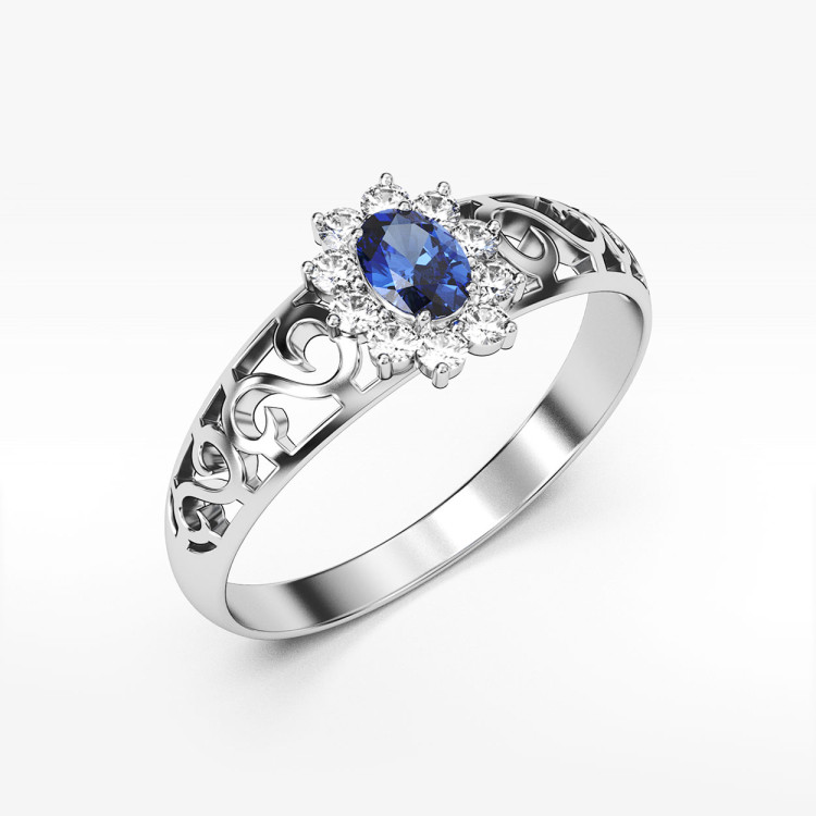 Pierścionek ze złota z niebieską cyrkonią