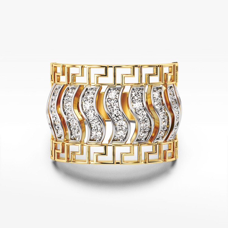 Pierścionek ze złota wzór grecki z cyrkoniami