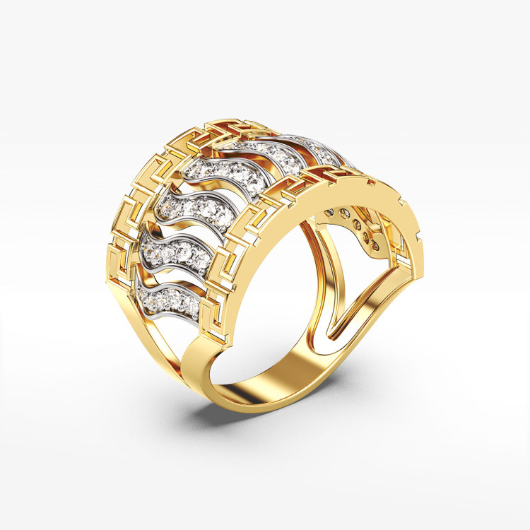 Pierścionek ze złota wzór grecki z cyrkoniami