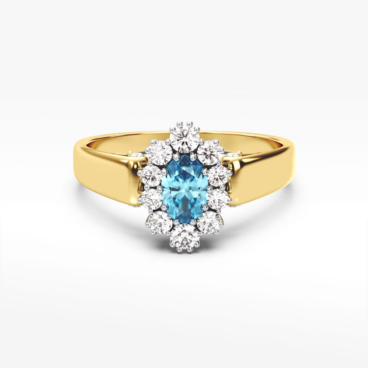 Pierścionek ze złota z niebieską cyrkonią
