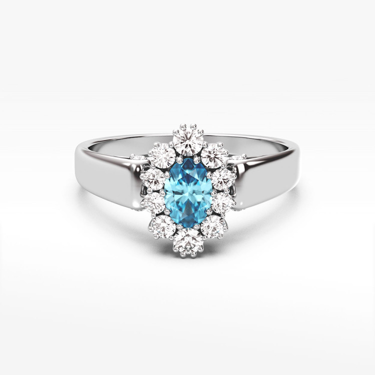 Pierścionek ze złota z niebieską cyrkonią