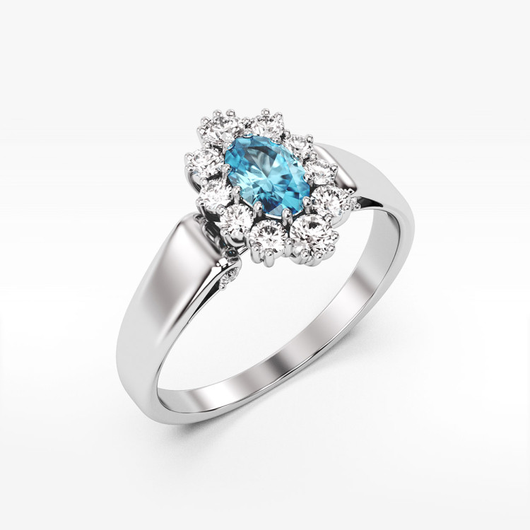 Pierścionek ze złota z niebieską cyrkonią