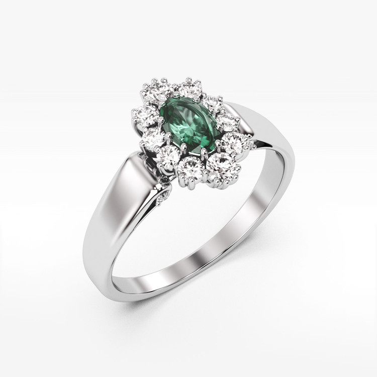 Pierścionek ze złota z zieloną cyrkonią