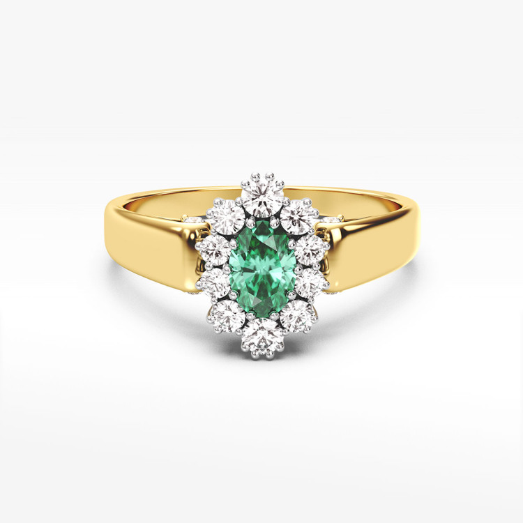 Pierścionek ze złota z zieloną cyrkonią