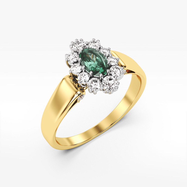 Pierścionek ze złota z zieloną cyrkonią