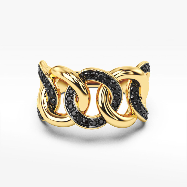 Pierścionek ze złota z czarnymi cyrkoniami