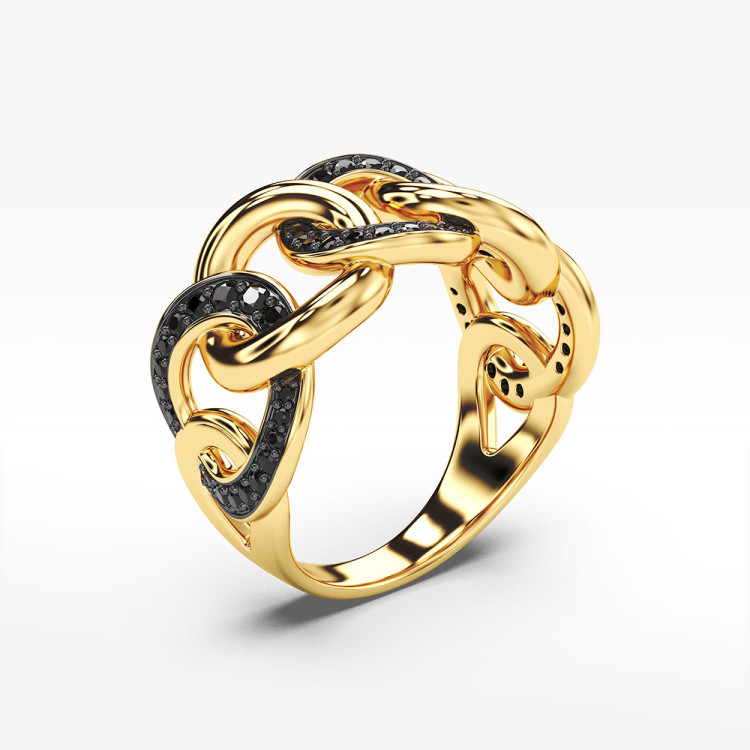 Pierścionek ze złota z czarnymi cyrkoniami