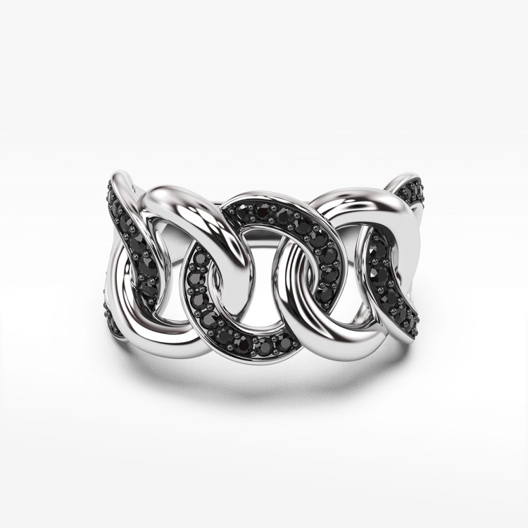 Pierścionek ze złota z czarnymi cyrkoniami