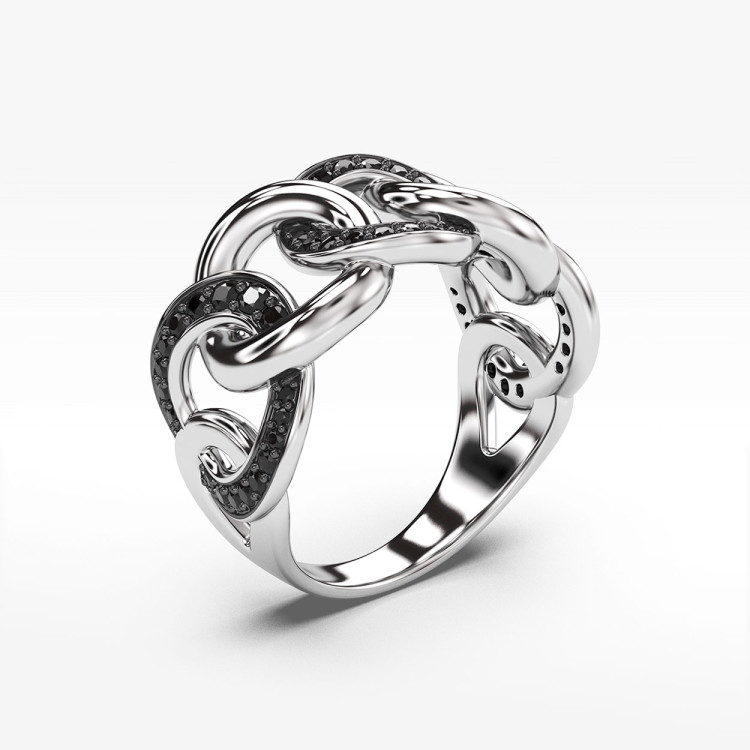 Pierścionek ze złota z czarnymi cyrkoniami