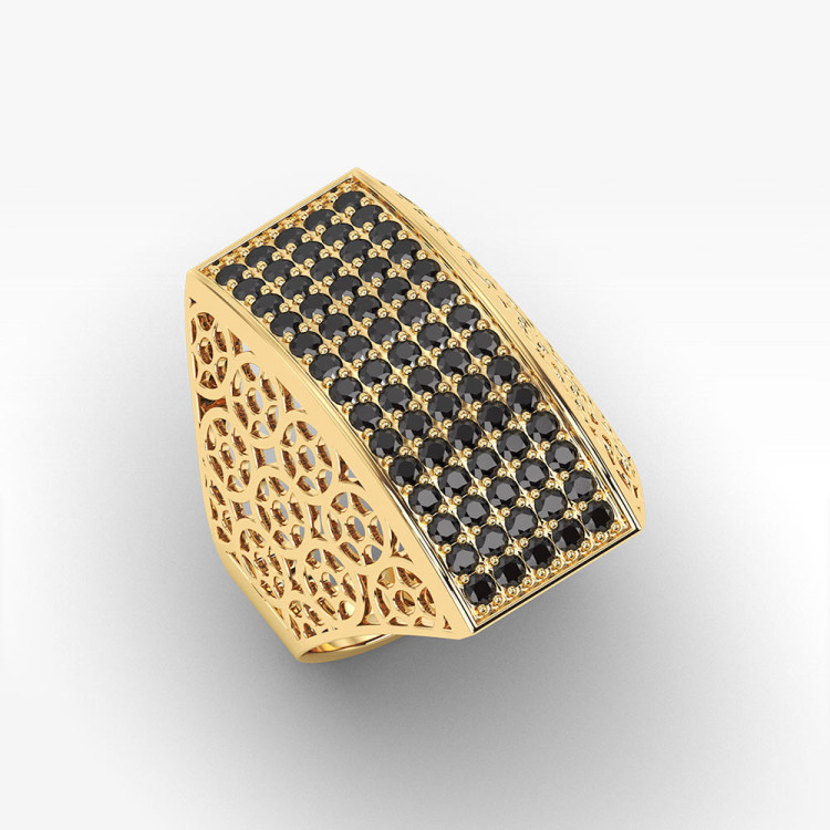 Złoty pierścionek z czarnymi cyrkoniami