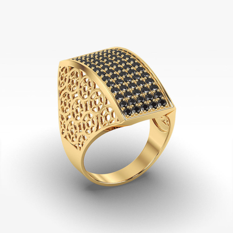 Złoty pierścionek z czarnymi cyrkoniami