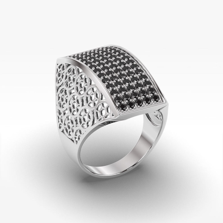 Złoty pierścionek z czarnymi cyrkoniami