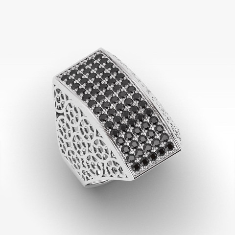 Złoty pierścionek z czarnymi cyrkoniami