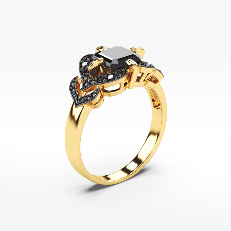 Pierścionek ze złota z czarnymi cyrkoniami