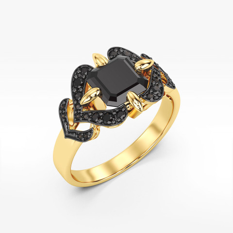 Pierścionek ze złota z czarnymi cyrkoniami