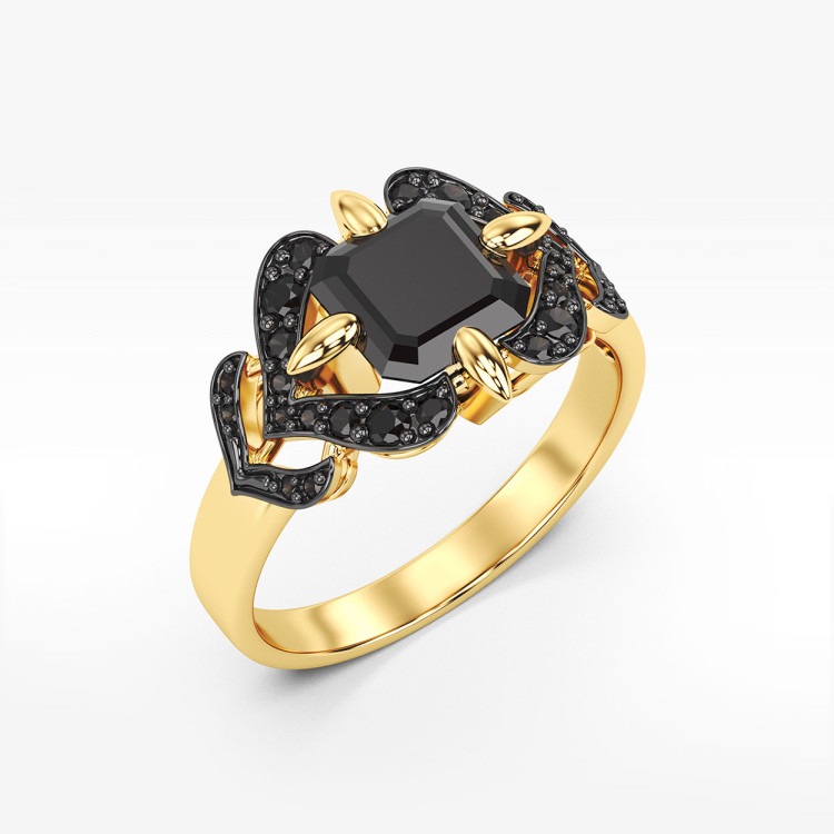 Pierścionek ze złota z czarnymi cyrkoniami