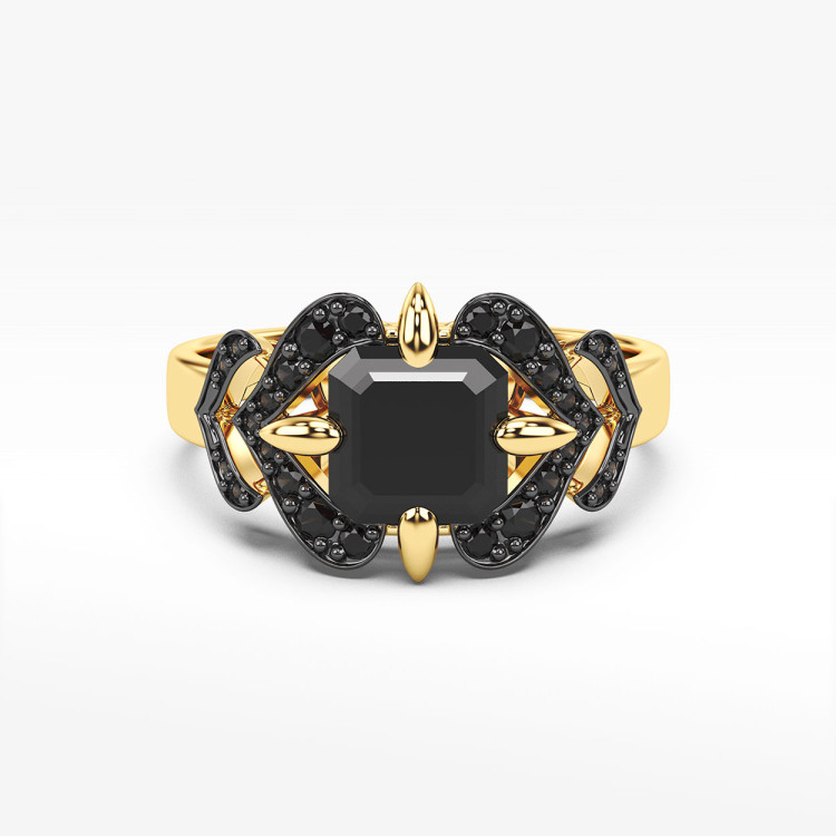 Pierścionek ze złota z czarnymi cyrkoniami
