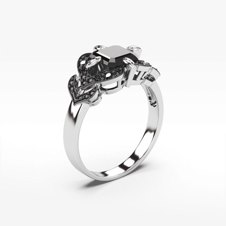 Pierścionek ze złota z czarnymi cyrkoniami