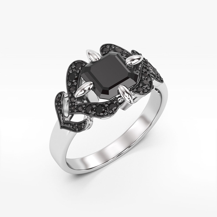 Pierścionek ze złota z czarnymi cyrkoniami