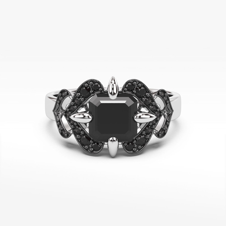 Pierścionek ze złota z czarnymi cyrkoniami