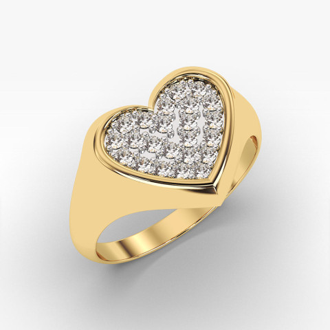 Pierścionek ze złota serce z cyrkoniami