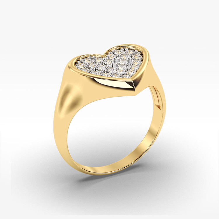 Pierścionek ze złota serce z cyrkoniami
