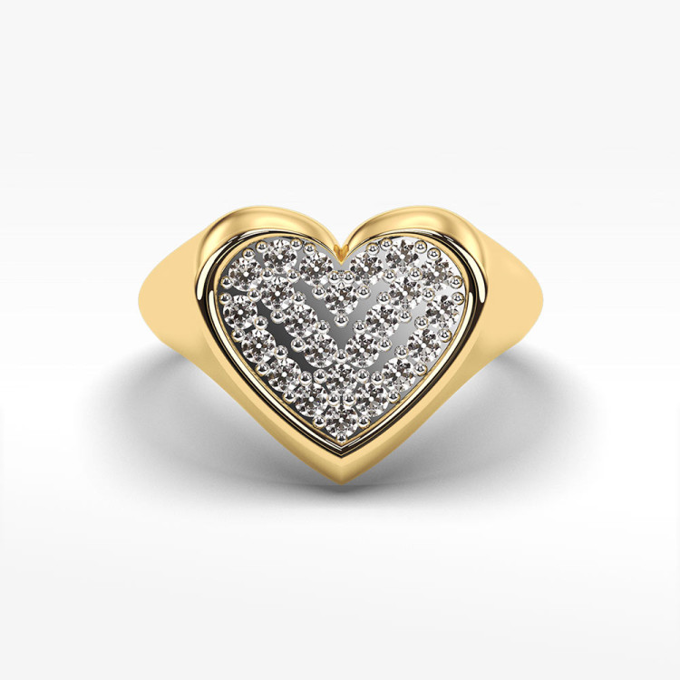 Pierścionek ze złota serce z cyrkoniami