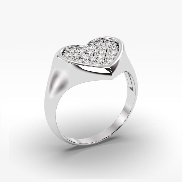 Pierścionek ze złota serce z cyrkoniami