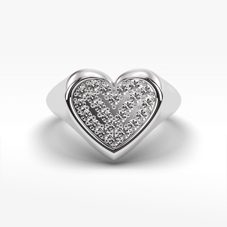 Pierścionek ze złota serce z cyrkoniami