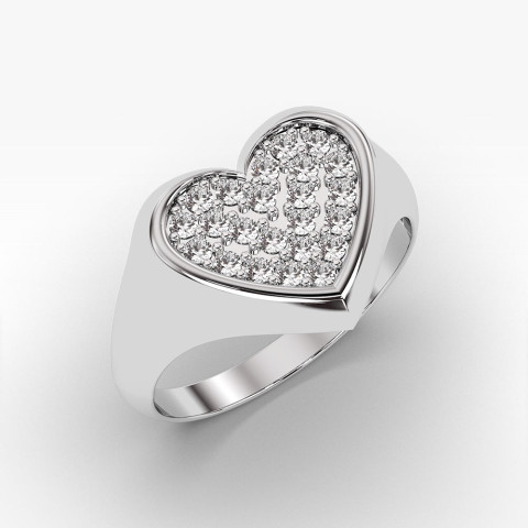 Pierścionek ze złota serce z cyrkoniami
