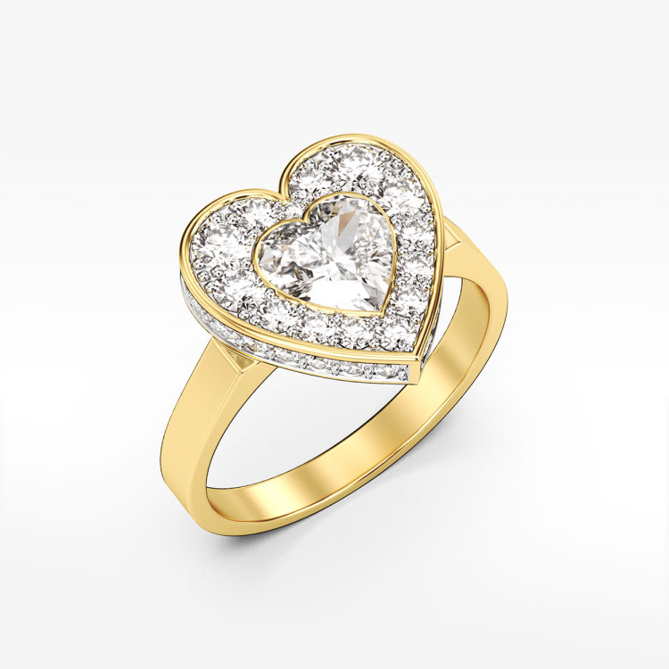 Pierścionek ze złota serce z cyrkoniami