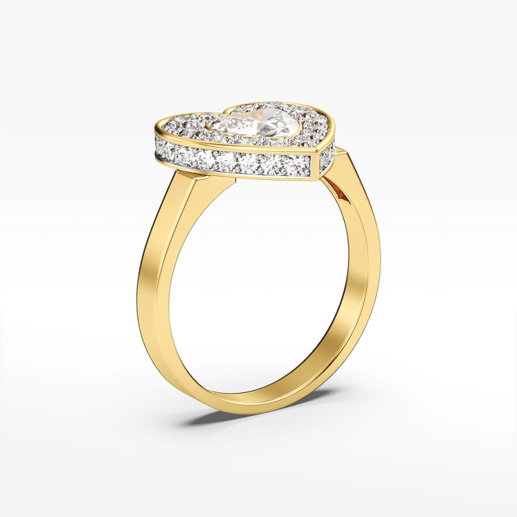 Pierścionek ze złota serce z cyrkoniami