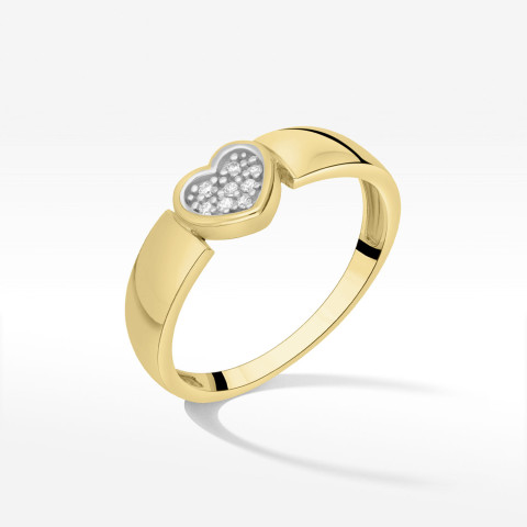 Pierścionek ze złota serce z cyrkoniami