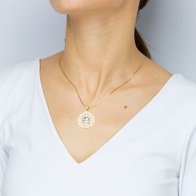 Zawieszka ze złota panna z wzorem greckim