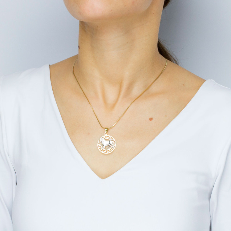 Zawieszka ze złota lew z wzorem greckim