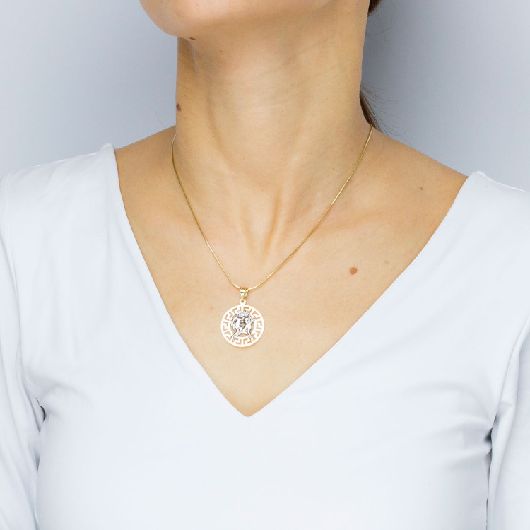 Zawieszka ze złota bliźnięta z wzorem greckim