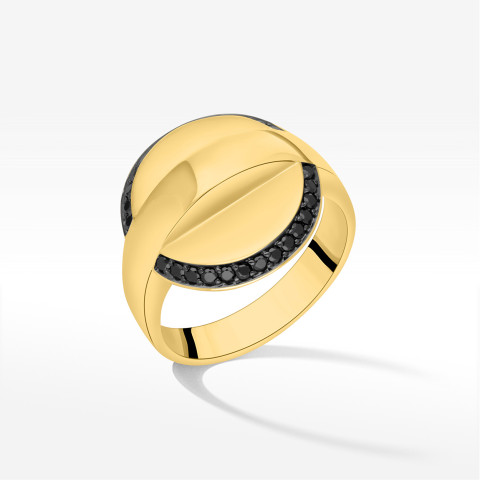 Pierścionek ze złota z czarnymi cyrkoniami