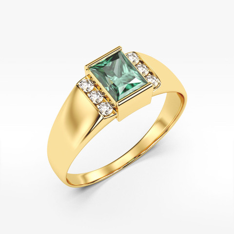 Pierścionek ze złota z zieloną cyrkonią