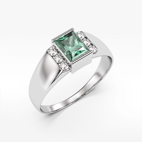 Pierścionek ze złota z zieloną cyrkonią