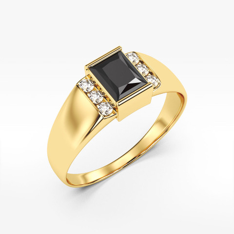 Pierścionek ze złota z czarną cyrkonią