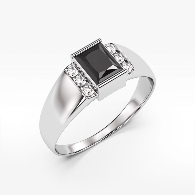 Pierścionek ze złota z czarną cyrkonią