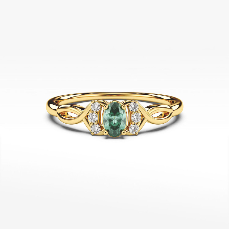 Pierścionek ze złota z zieloną cyrkonią