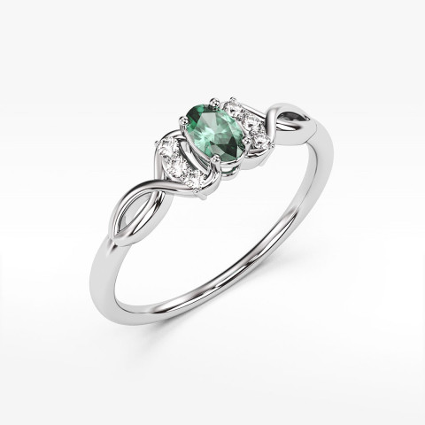 Pierścionek ze złota z zieloną cyrkonią