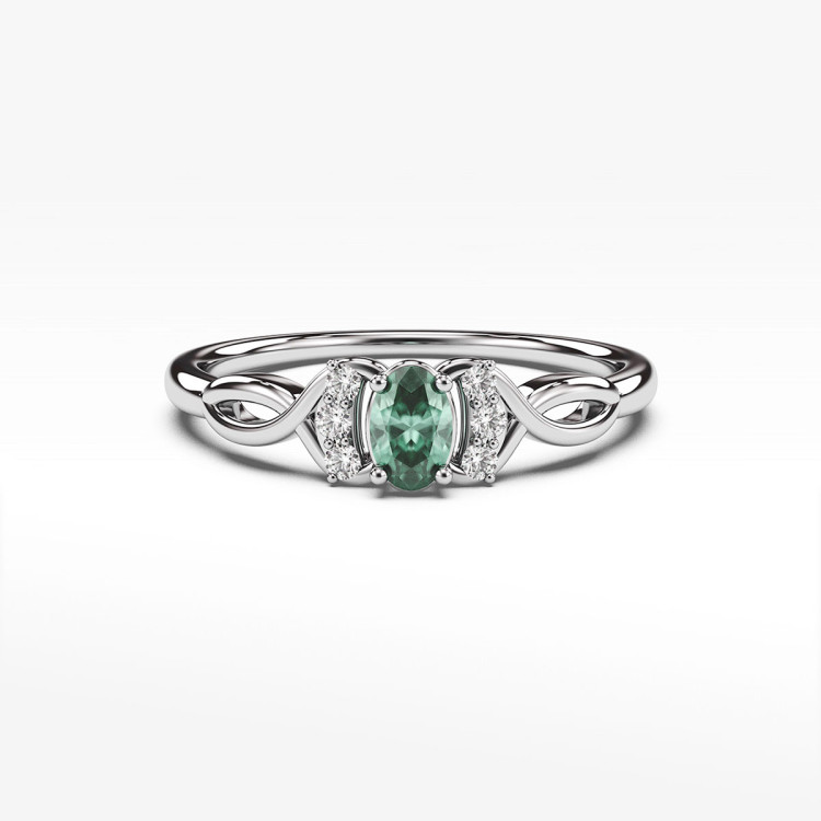 Pierścionek ze złota z zieloną cyrkonią