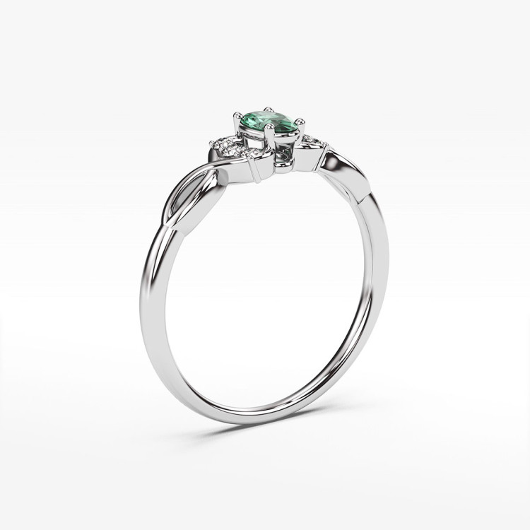 Pierścionek ze złota z zieloną cyrkonią