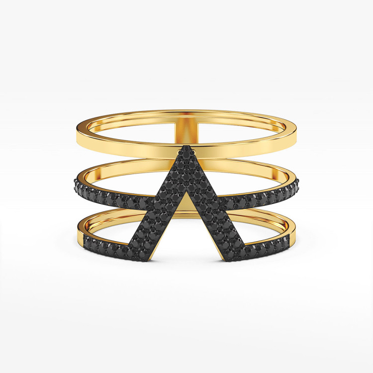 Pierścionek ze złota z czarnymi cyrkoniami